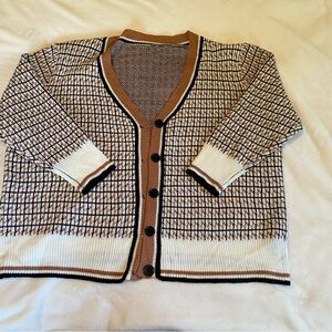 Plus Size Brown and White Checkered Sweater